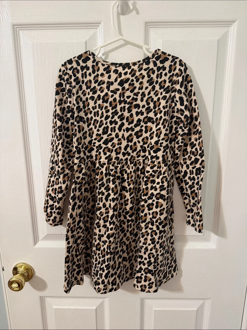 The Children's Place Beige and Black Leopard Print Long Sleeve Dress